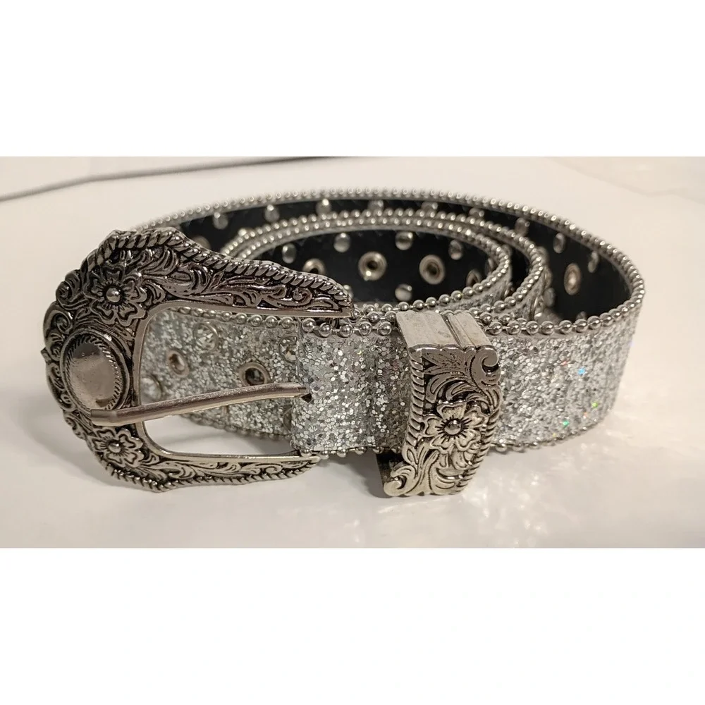 Vintage Y2K Studded Belt RHINESTONE Glitter WESTERN Cowboy Rodeo Glam Statement